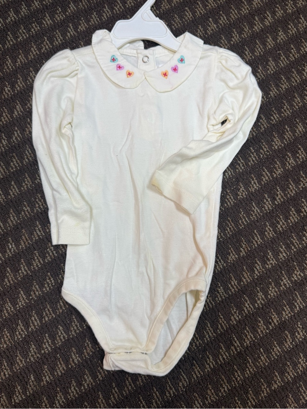 Gymboree Cream Long-Sleeve Baby Bodysuit with Colorful Heart Embroidery